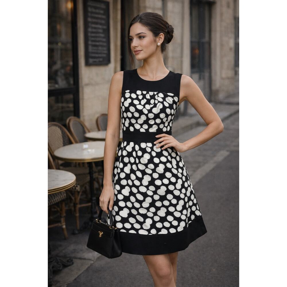 Anthropologie Leifnotes Notched Dot Fit & Flare Dress Size 0 | Dark Coquette